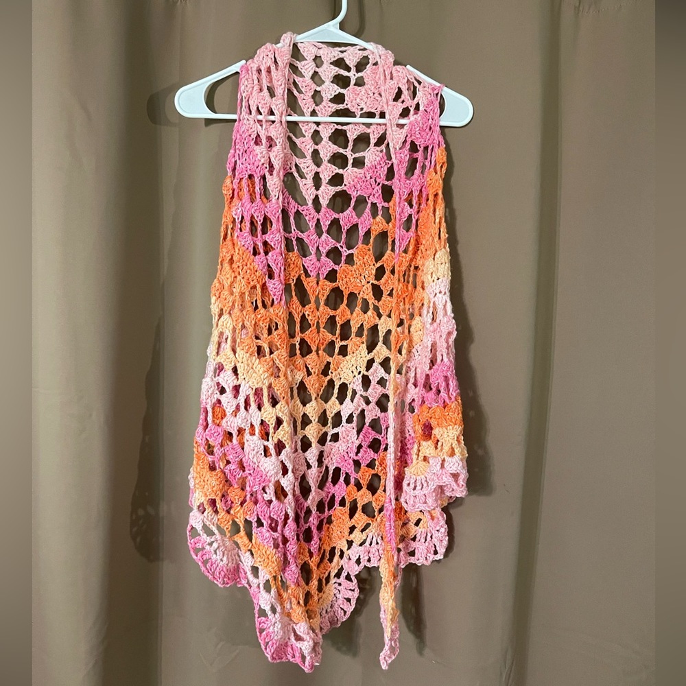Heart Knit Orange Pink Shawl